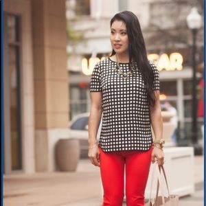 J. Crew Windowpane Short Sleeve Blouse
